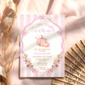 リトルカボチャエレガント弓フローラピンク赤ちゃんシャワー 招待状