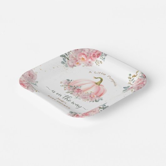 リトルカボチャオンザウェイピンク秋赤ちゃんシャワー ペーパープレート (傾斜あり)