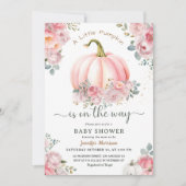 リトルカボチャオンザウェイピンク秋赤ちゃんシャワー 招待状 (正面)