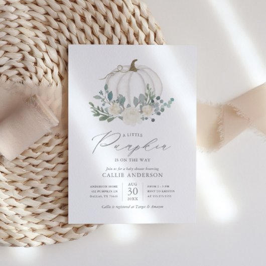 リトルカボチャオンザウェイフローラガールベビーシャワー 招待状
