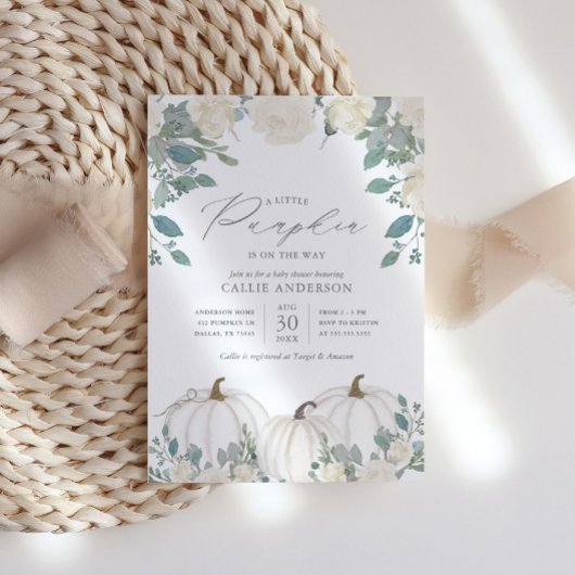 リトルカボチャオンザウェイフローラガールベビーシャワー 招待状