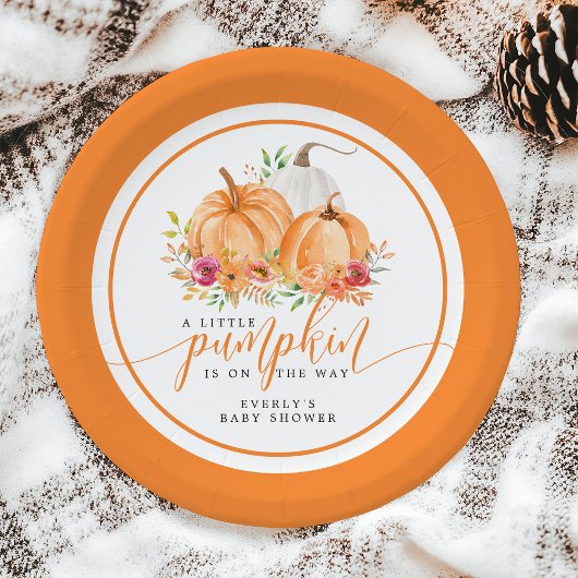 リトルカボチャオンザウェイ秋フローラベビーシャワー ペーパープレート