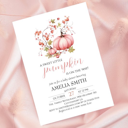 リトルカボチャオンザウェイ赤面ピンクベビーシャワー 招待状