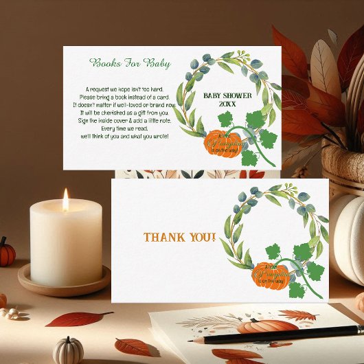 リトルカボチャカップル赤ちゃんシャワー緑リース エンクロージャーカード