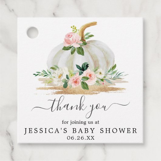 リトルカボチャガールベビーシャワーメッセージカードピンク フェイバータグ (正面)