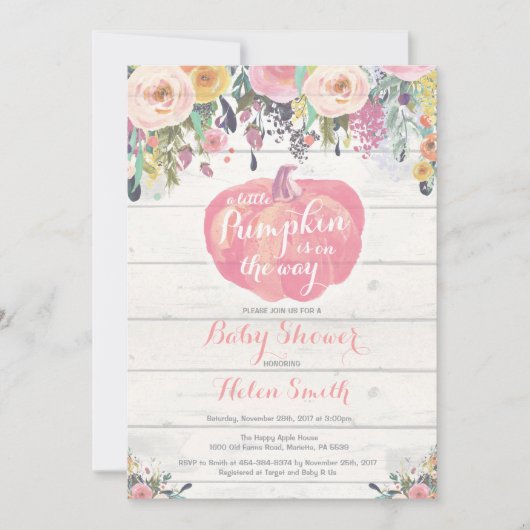 リトルカボチャガールベビーシャワー招待状カード 招待状 (正面)