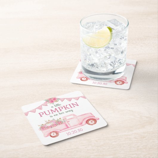 リトルカボチャガールベビーシャワー スクエアペーパーコースター (インサイチュ)