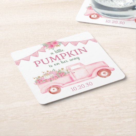 リトルカボチャガールベビーシャワー スクエアペーパーコースター (アングル)