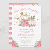 リトルカボチャツインガールベビーシャワー招待状 招待状 (正面/裏面)