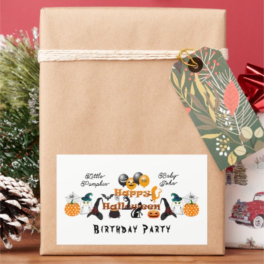 リトルカボチャハッピーハローウィンパーティーバルーンファンキー 長方形シール (クリスマス)
