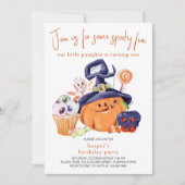 リトルカボチャハローウィンパーティフード1st誕生日 招待状 (正面)