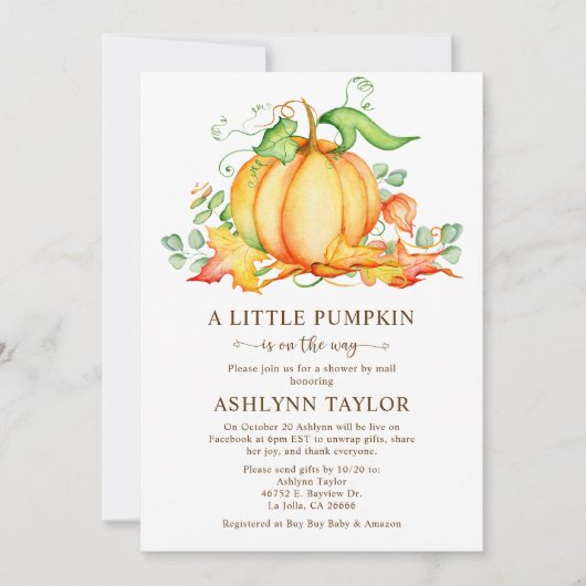 リトルカボチャバイメールベビーシャワー招待状 招待状 (正面)