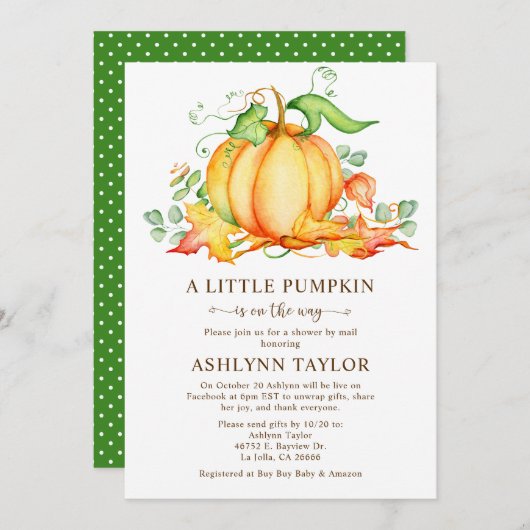 リトルカボチャバイメールベビーシャワー招待状 招待状 (正面/裏面)
