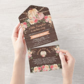 リトルカボチャピンクピーチフローラウッドベビーシャワー オールインワン招待状 (貼ってはがせる)