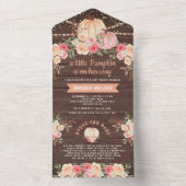 リトルカボチャピンクピーチフローラウッドベビーシャワー オールインワン招待状 (内側)