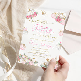 リトルカボチャピンクフローラガールベビーシャワー 招待状