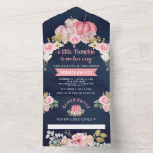 リトルカボチャピンクフローラネイビーブルーベビーシャワー オールインワン招待状 (内側)