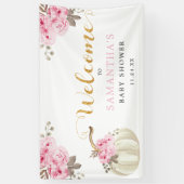 リトルカボチャピンクフローラベビーシャワーへようこそ 横断幕 (縦)