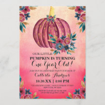 リトルカボチャピンクフローラ水彩1st誕生日