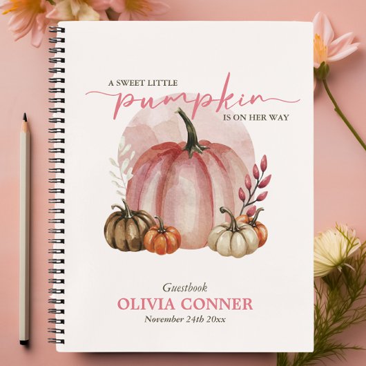 リトルカボチャピンクベビーシャワーゲストギフトリスト ノートブック