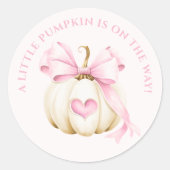 リトルカボチャピンクボウ赤ちゃんシャワー ラウンドシール (正面)