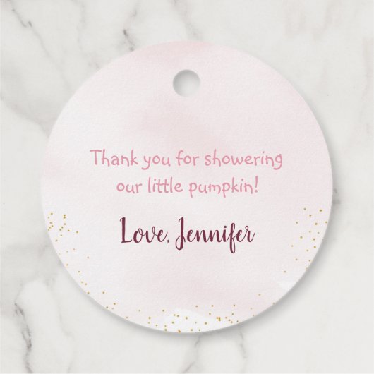 リトルカボチャピンク金ゴールドバーガンディーベビーシャワー フェイバータグ (裏面)