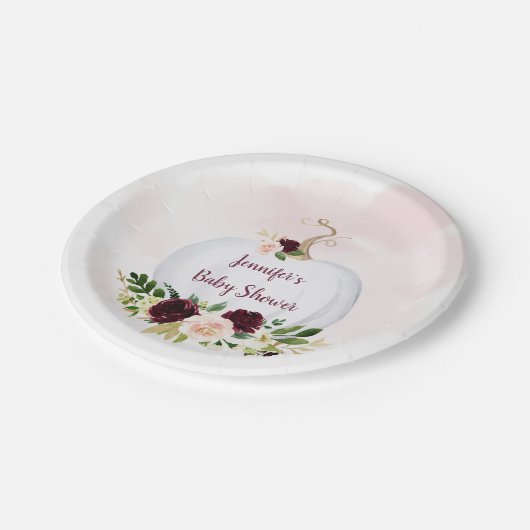 リトルカボチャピンク金ゴールドバーガンディーベビーシャワー ペーパープレート (アングル)