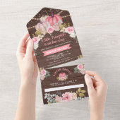 リトルカボチャピンク金ゴールドフローラウッドベビーシャワー オールインワン招待状 (貼ってはがせる)