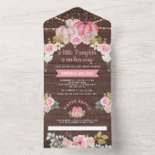 リトルカボチャピンク金ゴールドフローラウッドベビーシャワー オールインワン招待状 (内側)