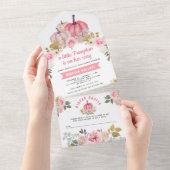 リトルカボチャピンク金ゴールドフローラベビーシャワー オールインワン招待状 (貼ってはがせる)