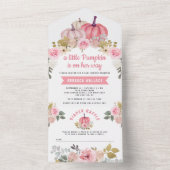 リトルカボチャピンク金ゴールドフローラベビーシャワー オールインワン招待状 (内側)