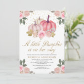 リトルカボチャピンク金ゴールドフローラベビーシャワー 招待状 (スタンド正面)