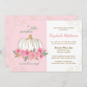 リトルカボチャピンク金ゴールド秋の女の子ベビーシャワー 招待状 (正面/裏面)