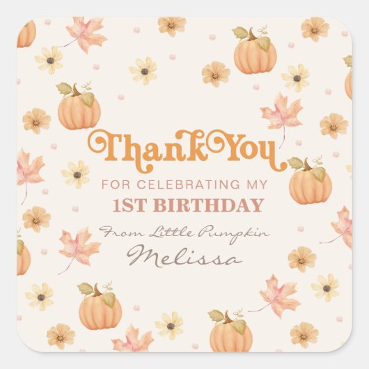 リトルカボチャフローラサンキュー誕生日 スクエアシール (正面)