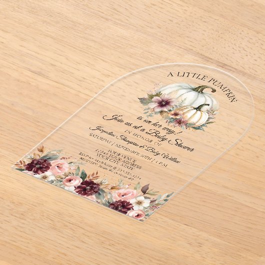 リトルカボチャフローラバラバーガンディーベビーシャワー アクリル招待状 (レイダウン)