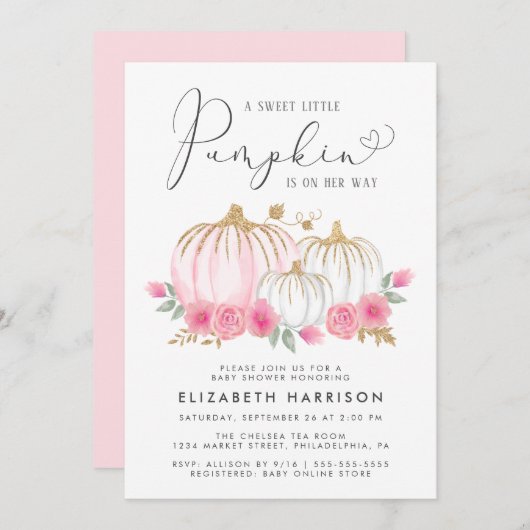 リトルカボチャフローラ水カラーベビーガール 招待状 (正面/裏面)