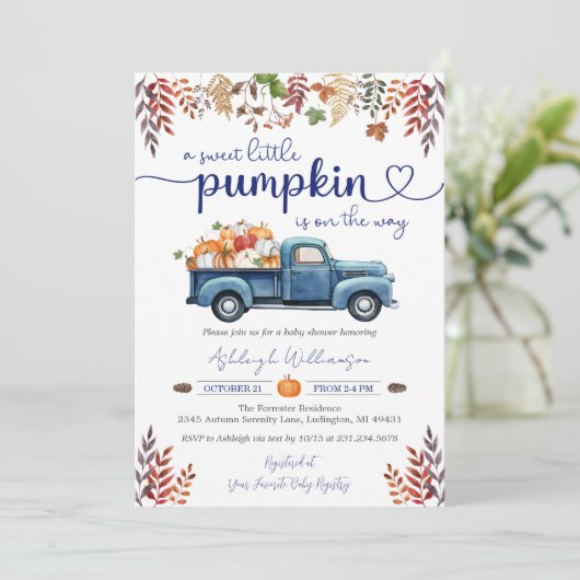 リトルカボチャボーイ赤ちゃんシャワー招待状 招待状 (スタンド正面)