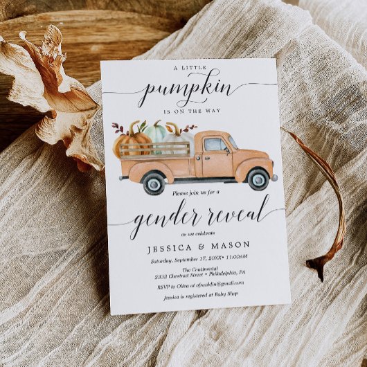 リトルカボチャートラック性別リビール招待状カード 招待状