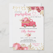 リトルカボチャートラック秋ベビーガールシャワー 招待状 (正面)