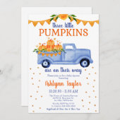 リトルカボチャ三連子ボーイベビーシャワー 招待状 (正面/裏面)