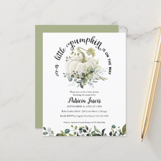 リトルカボチャ予算ベビーシャワー招待状 (正面/裏面インサイチュ)