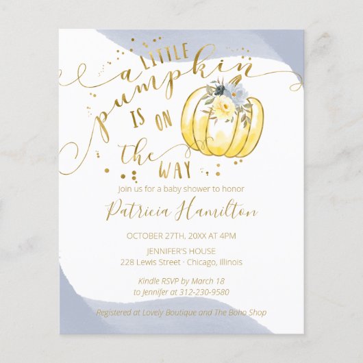 リトルカボチャ予算ベビーシャワー招待状 (正面)