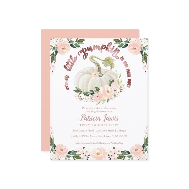 リトルカボチャ予算ベビーシャワー招待状 (正面/裏面インサイチュ)