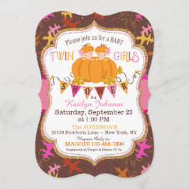 リトルカボチャ双子の女の子紅葉赤ちゃんシャワー 招待状