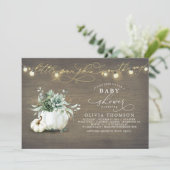 リトルカボチャ多肉株素朴秋ベビーシャワー 招待状 (スタンド正面)