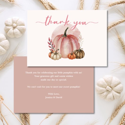 リトルカボチャ女の子ピンク赤ちゃんシャワーありがとう サンキューカード