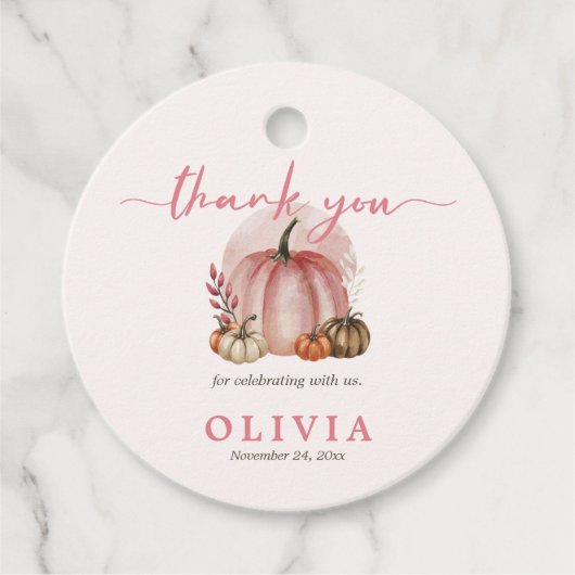 リトルカボチャ女の子ピンク赤ちゃんシャワーありがとう フェイバータグ (正面)