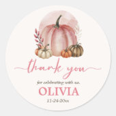 リトルカボチャ女の子ピンク赤ちゃんシャワーありがとう ラウンドシール (正面)