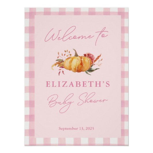 リトルカボチャ女の子ベビーシャワー歓迎サイン ポスター (正面)