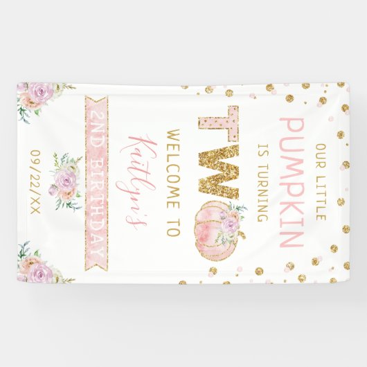 リトルカボチャ女の子2nd誕生日ウェルカムサイン 横断幕 (横)